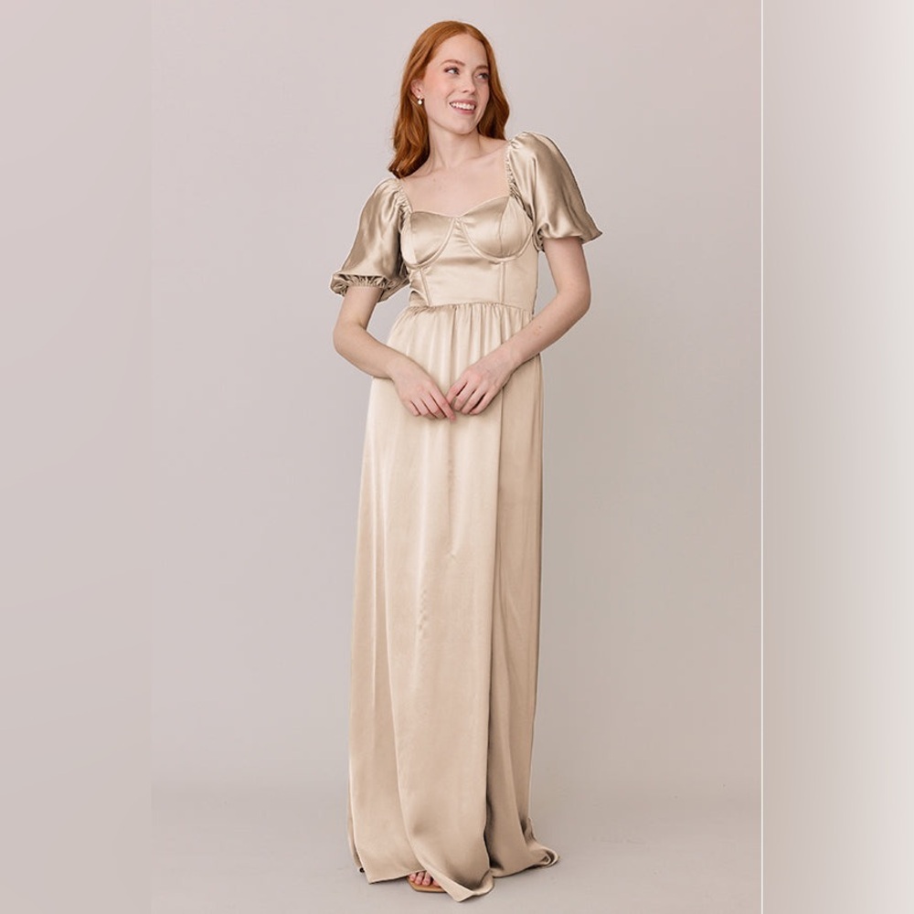 NEW Revelry Isabella Satin Dress in Gold Champagne Size 4
